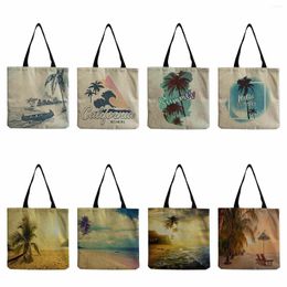 Evening Bags Foldable Beach Landscape Print Customizable Outdoor Eco-Friendly Shopping School Teacher Gift Storage Bag Women Tote