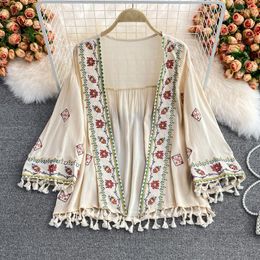 Women's Blouses Bohemian Ethnic Style Embroidered Cardigan Tops For Women Loose Tassel Shawl Sun Protection Shirt Summer Seaside Beach