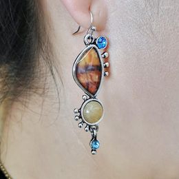 Necklace Earrings Set Bohemia Vintage Irregular Natural Tiger Stone Long Drop Earring For Women Boho Ethnic Blue Crystal Dangle India