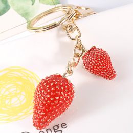 Crystal Rhinestone Strawberry Keychain Women Fruit Key Chain Men Car Keyring Girl Bag Pendant Key Ring Holder Jewellery