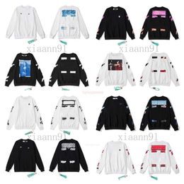 OFFes Designer Luxury Style Trendy Fashion Sweater Painted Arrow Crow Stripe Loose Hoodie Men's and Women's Casual Harajuku Pullovers Streetwear White tops