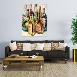 Fine Art Canvas Painting Bottles Handcrafted Contemporary Artwork Landscape Wall Decoration
