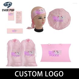 Gift Wrap Custom Wig Packaging Set Bundles Foldable Pillow Shaped Boxes Bags With Ribbon Handle