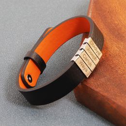 Customised Name Stainless Steel Charm Leather Bracelet Jewellery for Men Women Gift