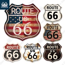 Decorative Objects Figurines Putuo Decor Route 66 America Tin Signs Vintage Metal Shield Shaped Plaques for Garage Man Cave Club Pub Bar Home Wall Art 230613