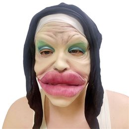 Party Masks Halloween Funny Ugly Face Mask Large Thick Sexy Lips Cosplay Full Face Holiday Party Ball Trick Props 230614