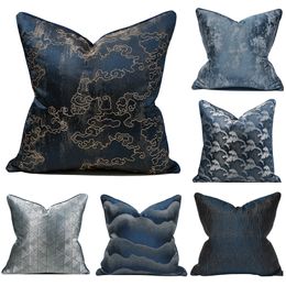 Chair Covers High Quality Blue Luxury Cushion Cover Abstract Design Embroidered Decorative Pillow for Sofa Living Room 18x18 20x20 230613