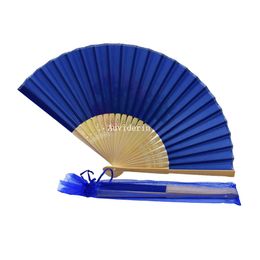 Other Event Party Supplies 50pcs/Lot Personalised Wedding Favours for Guest 21cm Bamboo Fabric Hand Fans with Names and Date in Gift Bag 230613