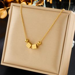 Chains 2023 Deisgn Square Charm Lucky Bead Pendant Necklace For Women Stainless Steel High Quality Jewellery Gift Party