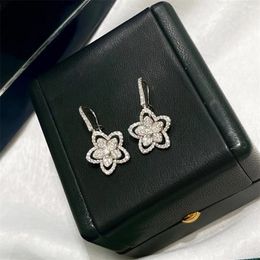 Dangle Chandelier 925 Silver Trend Fashion Brand Luxury Jewellery Earrings Ladies Lotus Snowflake Zircon Flower Wedding Gift 230613