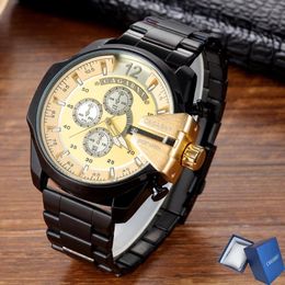 Wristwatches Cool Black Gold Mens Watches Man Large Case Quartz Watch For Men Stainless Steel Relogio Masculino Male Clock XFCS