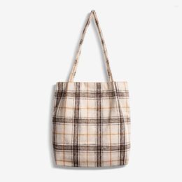 Evening Bags Women Wool Shoulder Bag Plaid Checked Pattern Fashion Tartan Cloth Hangbag Canvas Tote Cute Reusable Shopping For Girls