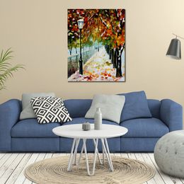 Modern Impression Canvas Art Begining of Winter Contemporary Oil Painting Street Handmade Restaurant Decor