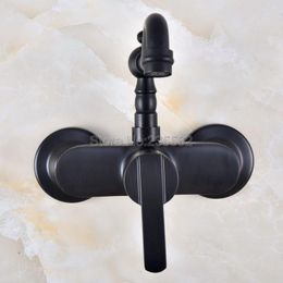 Bathroom Sink Faucets Oil Rubbed Black Bronze Wall Mounted Swivel Spout Faucet Single Handle Mixer Tap Lnf844