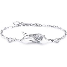 S925 Wings Silver Bracelet Angel Double Heart Bracelet