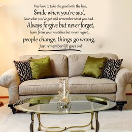 You have to take the good with the bad Quote Wall Sticker Bedroom Kids Room Smile Change Rember Life Wall Decal Living Room Viny