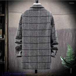 Men's Trench Coats Korean Mens Fashion Striped Coat Autumn Winter Medium Long Warm Thick Overcoats Street Single Breasted Wool