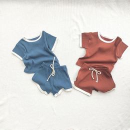 Clothing Sets Children Set Korean Style Spring Summer Baby Solid Color Cotton Short Sleeve Shorts Comfortable Cute Two Piece