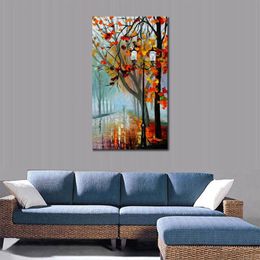 Cityscapes Canvas Art Autumn Fog Beautiful Street Landscape Handmade Painting for Modern Home Office