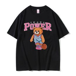 Men's T-Shirts Inaka Power Printing T-shirt Short Sleeve Pink Basketball Bear Pattern Tshirt Men Pure Cotton Tees Male Y2k Oversized T Shirts 230613