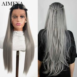 Synthetic Lace Front Wigs for Balck Women Two Tone Grey Lace Wig Natural Hairline Cosplay Wigs Daily Used Synthetic 230524