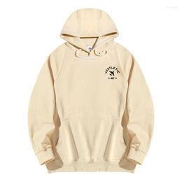 Men's Hoodies 2023 American Antique Airplane Letter Printing Couple Plush Sweater With Hat Men And Women Fashion Brand Ins Student Coat