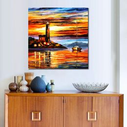 Abstract Landscape Canvas Art Bathroom Decor by The Lighthouse Ii Handmade Oil Painting Modern