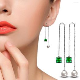 Dangle Earrings Fashion Top Quality Simple Pearl Design Silver Drop For Women Austrian Crystal CZ Wedding Jewelry