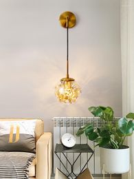 Wall Lamp Modern Glass Ball Lamps Gold Bedside HangLamp Home Decor Flower Leaf Lighting Fixtures Cafe Dining Room Kitchen Bedroom