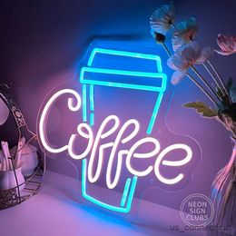 LED Neon Sign LED Coffee Cup Neon Sign Luminous LED Sign Lights Cafe Shop Birthday Reunion Room Home Personality Decoration R230614