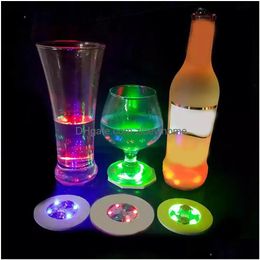 Party Decoration New Led Lumious Bottle Stickers Coasters Battery Powered Drink Cup Mat Decels Festival Nightclub Bar Vase Drop Deli Dh2Bu