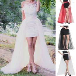 Skirts Women Sexy Black White Ruffles Tulle Wrap Sash Bow Tiered Long Skirt Bridal Train Over-Skirt Faldas Mujer