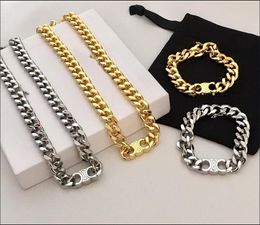 New designed Triomphe Tandem Pendant Thick chain necklace bracelet earring Brass Gold plated women Designer Jewelry Sets CE13