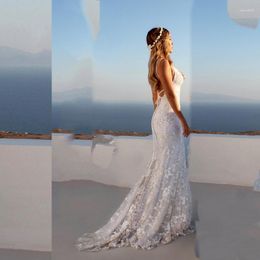 Casual Dresses Sexy Deep V-Neck Mermaid Wedding Dress Boho Sleeveless Lace Appliques Bridal Gown Backless Zipper Tulle Train Vestido De