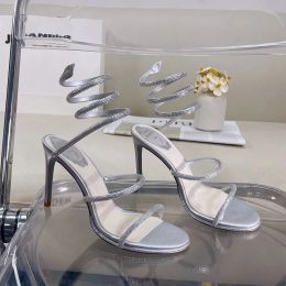 2023 Reinstone Snake stiletto sandals Evening shoes women's high heels ankle surround luxury designer