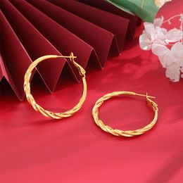 Large Circle Hoop Earrings Twisted Real 18k Yellow Gold Filled Color Sexy Classic Big Round Earrings Fashion Jewelry