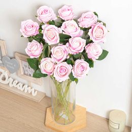 Dried Flowers 5pcs Artificial Rose Silk Long Branch Bouquet for Wedding Home Room Table Centerpiece Decor Fake Plant Wreath Accessory