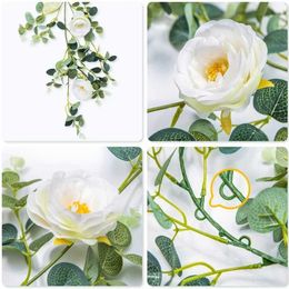 Dried Flowers Artificial Silk Rose Peony Garland Fake Eucalyptus Leaves Vines Plants Decoration for Wedding Party Table Home Decor