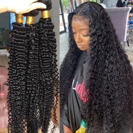 Hair Bulks Brazilian Hair Weave Bundles Raw Curly Human Hair Bundles 28 30 32 Inch Water Deep Wave Bundle Extension 3 4 Bundles 230613