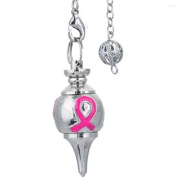 Pendant Necklaces SUNYIK Enamel Pink Ribbon Breast Cancer Awareness Ball Bead Healing Dowsing Reiki Chakra Pendulum With Chain