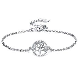 S925 Silver Life Tree Bracelet Hollow Out Simple Women's Hand Decoration Adjustable