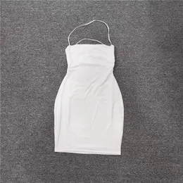 Verão cor sólida slim fit aberto nas costas vestido de meio comprimento suspenso cruzado sutiã de quadril vestido branco verão