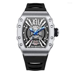 Wristwatches HANBORO Men Automatic Watch Luxury Mens Watches Mechanical Wristwatch Luminous Tonneau Case 50M Waterproof Rubber Strap 8215