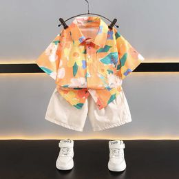 Suit, Little Boys' Children's Red, Fashionable, and Fashionable Baby's Handsome Shirts, Summer Street Fashion Clothes 2023