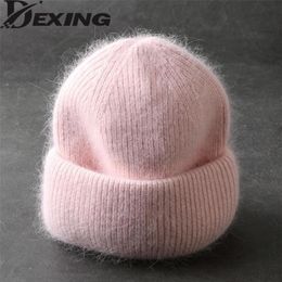 BeanieSkull Caps Fabbit Fur Beanies Soft Warm Fluffy WInter Hat for Women Angora Knitted Female Bonnet Woman Knit Cap 220922418644226H