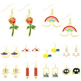 Charm Earrings For Women Fashion Drop Colorf Rose Flower Ufo Rainbow Stars Simple Cool Cute Jewelry Girls Gift Dangle Delivery Smtme