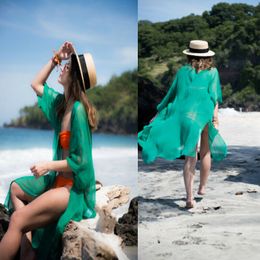 Fashion Women Chiffon Beach Cover Up Holidays Kimono Split Cardigans See Through Cardigans Casual Loose Swimwear