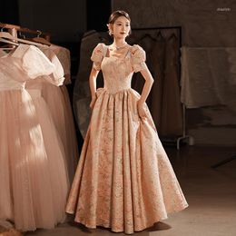 Ethnic Clothing Women French Long A-line Evening Dresses Princess Square Neck Prom Gown For Ceremony Party Dress