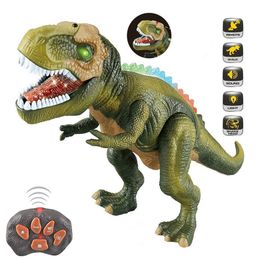 ElectricRC Animals Electric RC Dinosaur Kids Pet Toys Tyrannosaurus Rex Remote Control Animal Model Eyes Shine Walk Sounds For Boy Children Gifts 230613