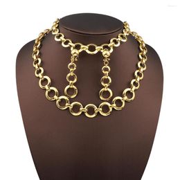 Necklace Earrings Set Dubai Gold Colour Copper Bracelet Earring Men Women's Curb Cuban Thick Chain Wholesale Jewellery Gift